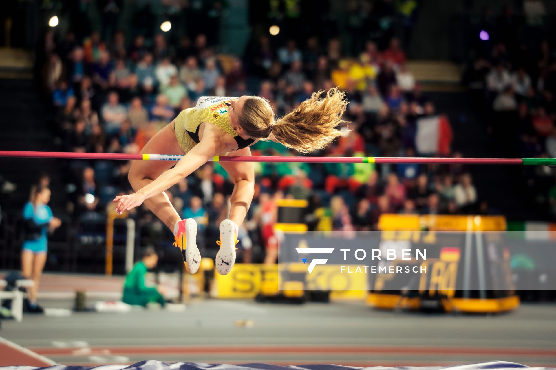 Christina Honsel (GER/Germany) im Hochsprung am 01.03.2024 bei den World Athletics Indoor Championships in Glasgow (Schottland / Vereinigtes Königreich)