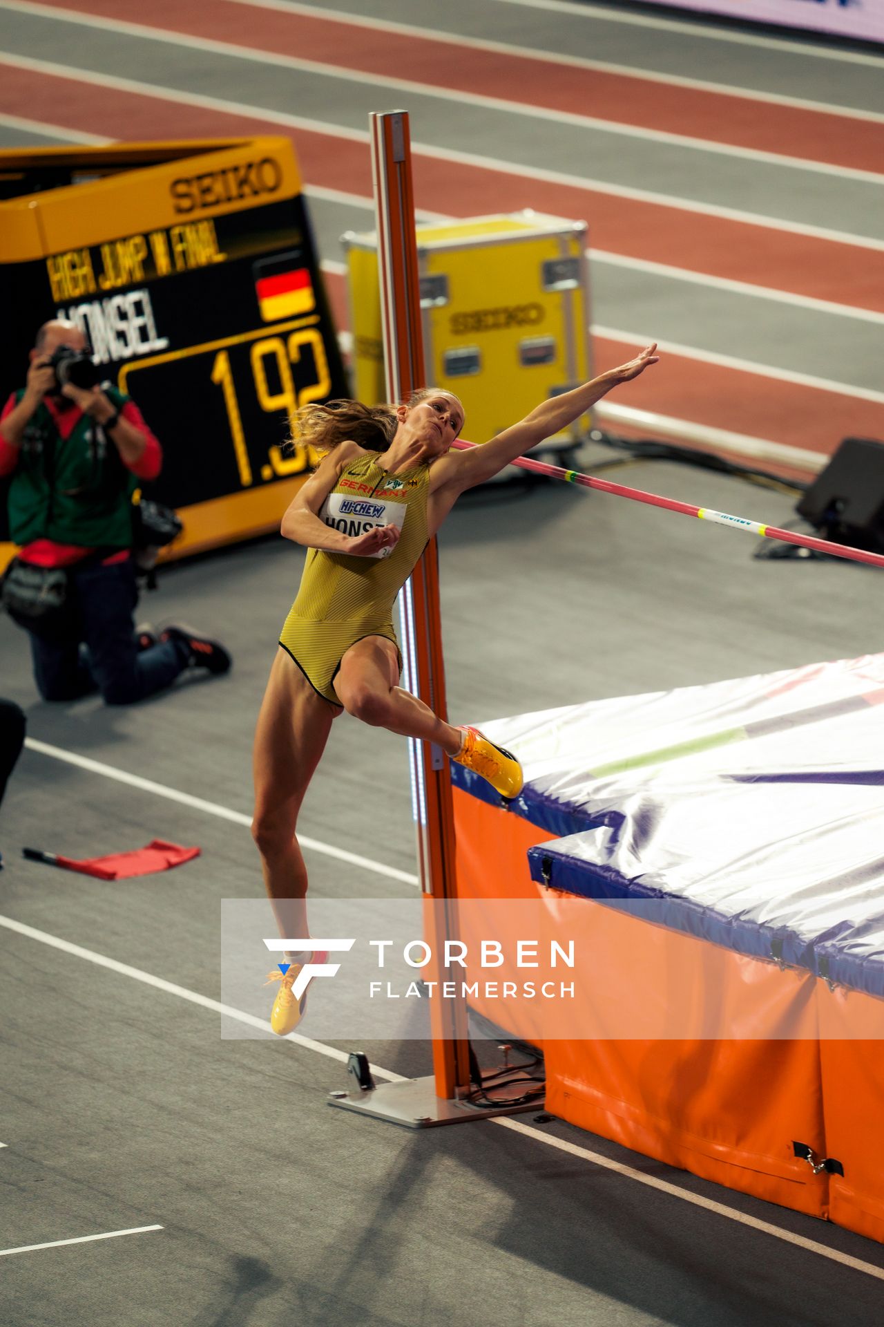 Christina Honsel (GER/Germany) im Hochsprung am 01.03.2024 bei den World Athletics Indoor Championships in Glasgow (Schottland / Vereinigtes Königreich)