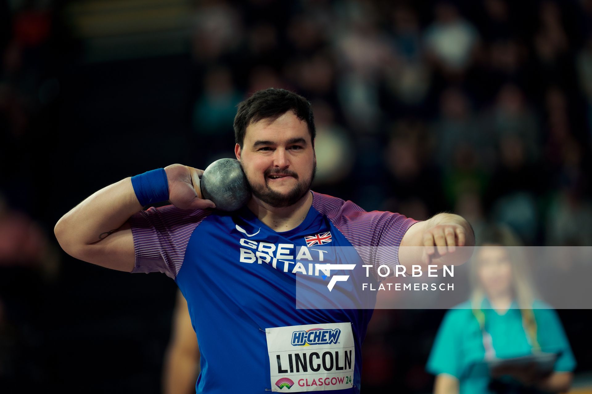 Scott Lincoln (GBR/Great Britain) am 01.03.2024 bei den World Athletics Indoor Championships in Glasgow (Schottland / Vereinigtes Königreich)