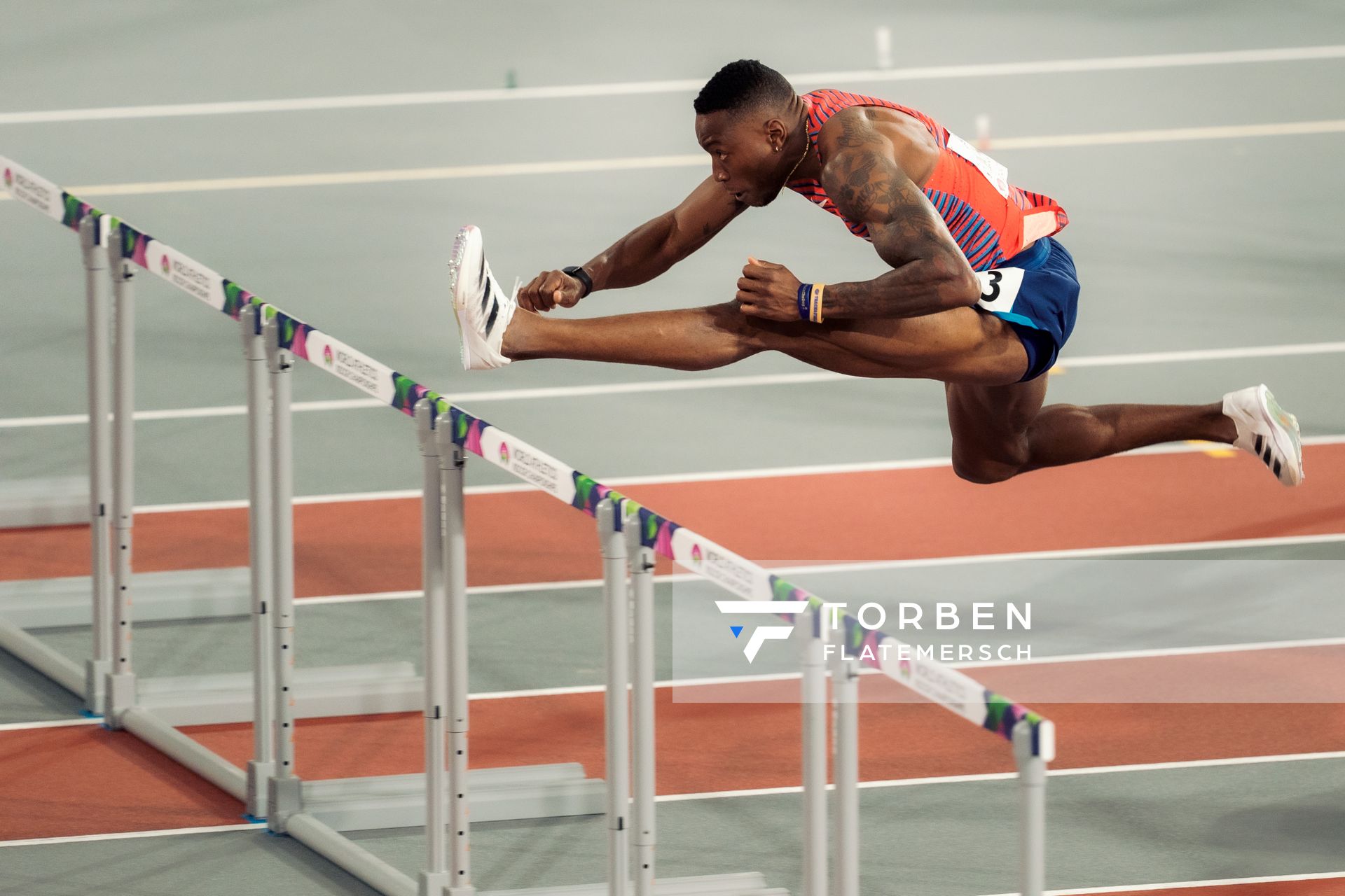 Grant Holloway (USA/United States of America) am 02.03.2024 bei den World Athletics Indoor Championships in Glasgow (Schottland / Vereinigtes Königreich)