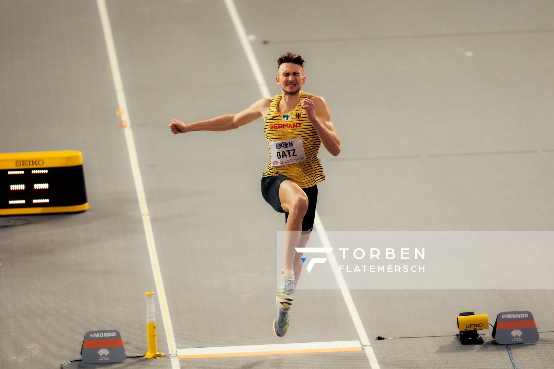 Simon Batz (GER/Germany) am 02.03.2024 bei den World Athletics Indoor Championships in Glasgow (Schottland / Vereinigtes Königreich)