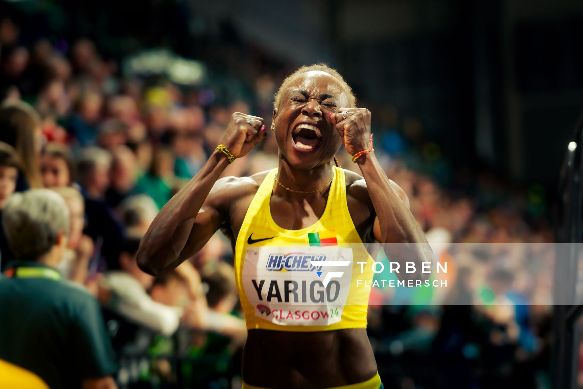 Noelie Yarigo (BEN) am 02.03.2024 bei den World Athletics Indoor Championships in Glasgow (Schottland / Vereinigtes Königreich)