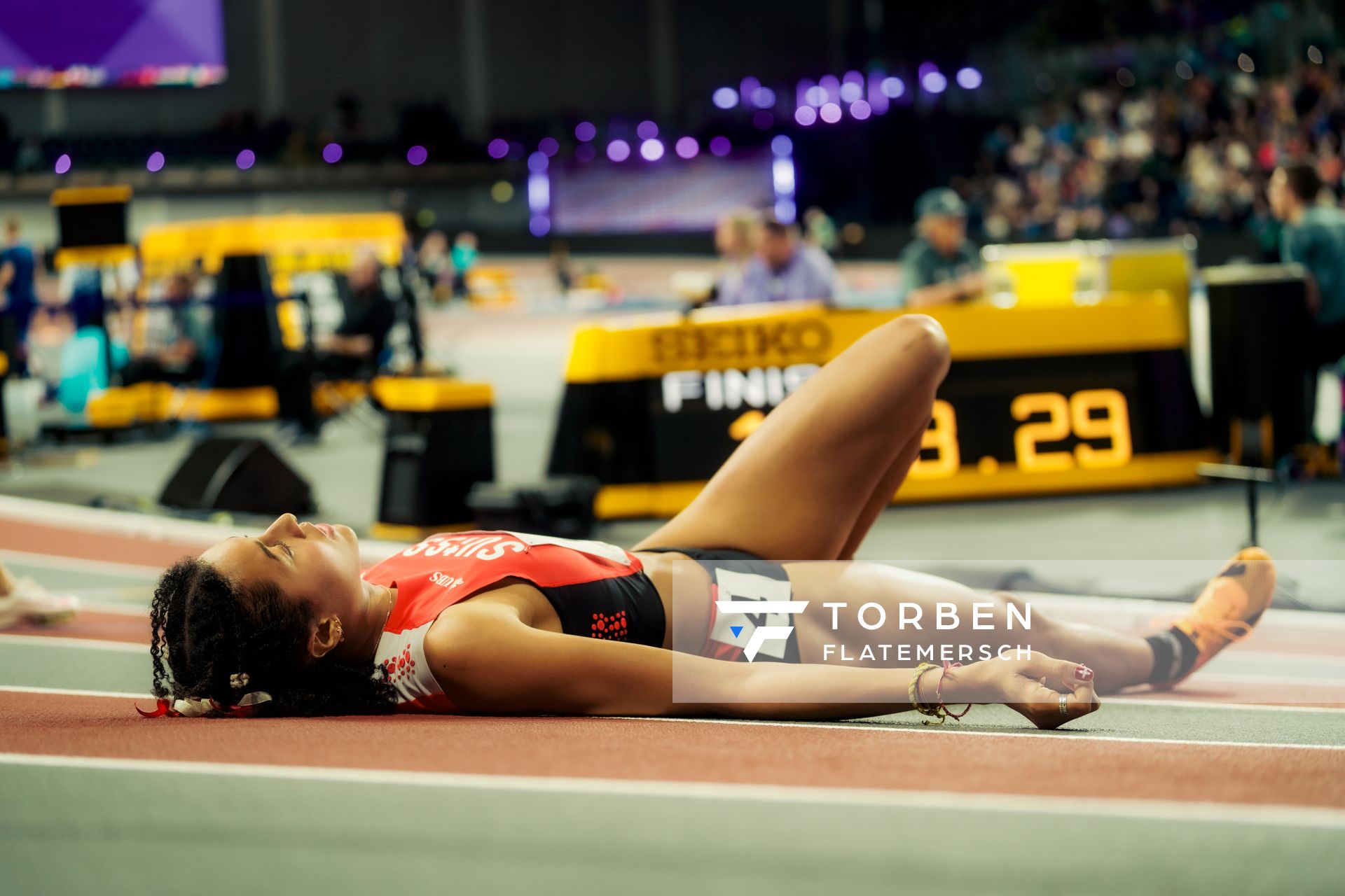 Audrey Werro (SUI/Switzerland) im 800m Halbfinale am 02.03.2024 bei den World Athletics Indoor Championships in Glasgow (Schottland / Vereinigtes Königreich)