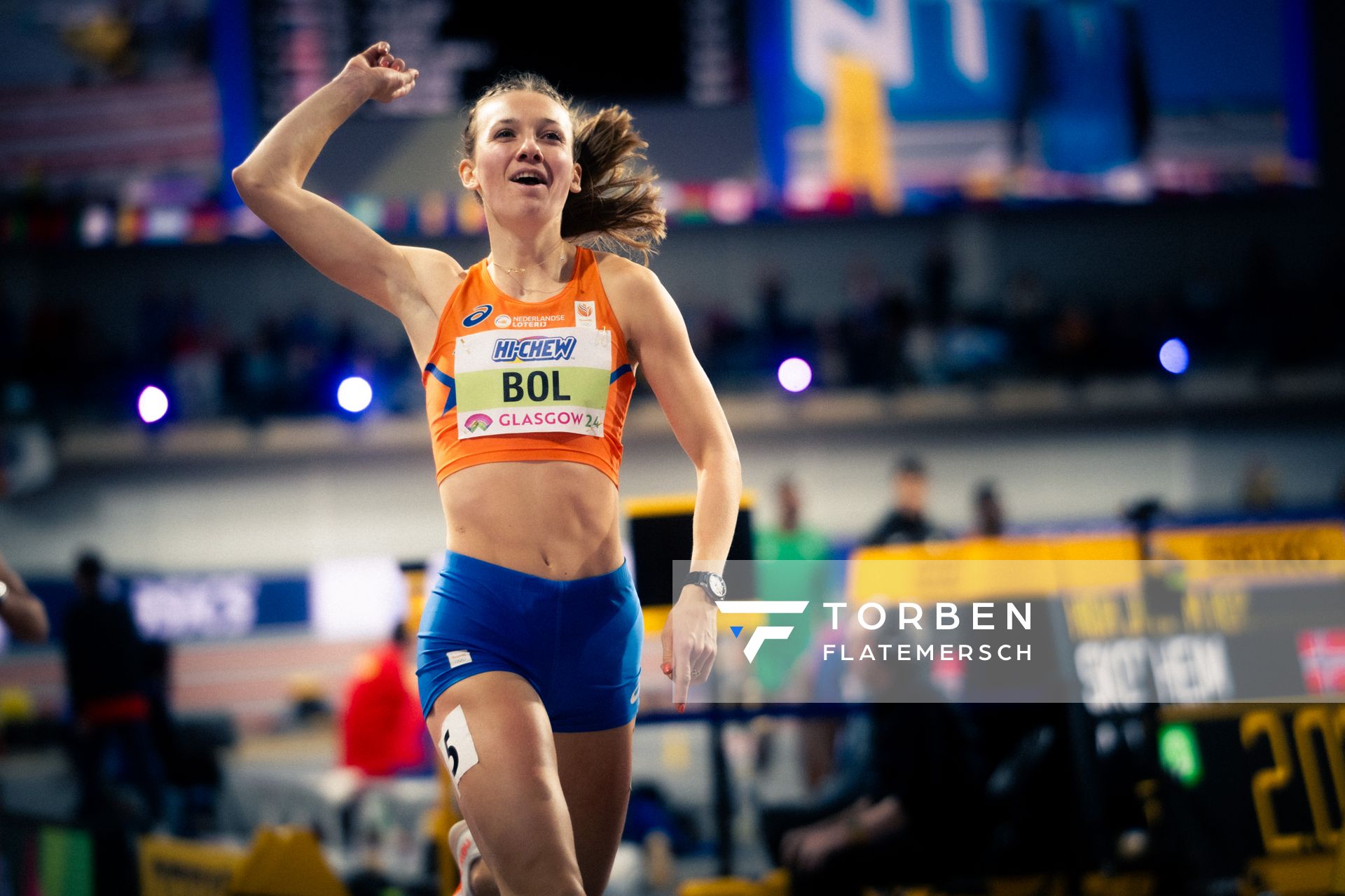 Femke Bol (NED/Netherlands) am 02.03.2024 bei den World Athletics Indoor Championships in Glasgow (Schottland / Vereinigtes Königreich)