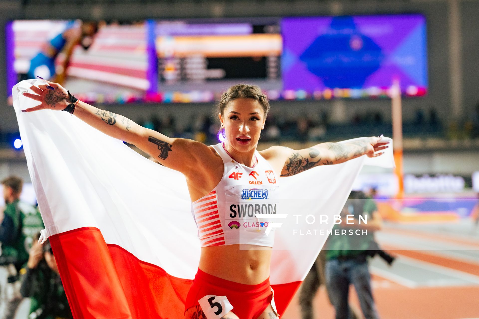 Ewa Swoboda (POL/Poland) am 02.03.2024 bei den World Athletics Indoor Championships in Glasgow (Schottland / Vereinigtes Königreich)