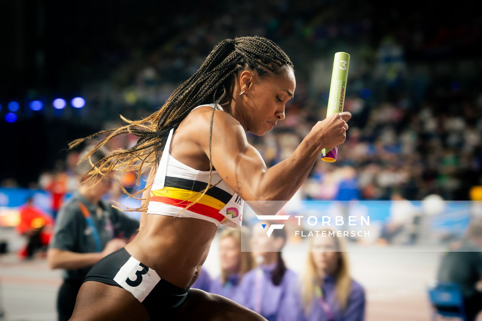 Naomi Van Den Broeck (BEL/Belgium) am 03.03.2024 bei den World Athletics Indoor Championships in Glasgow (Schottland / Vereinigtes Königreich)