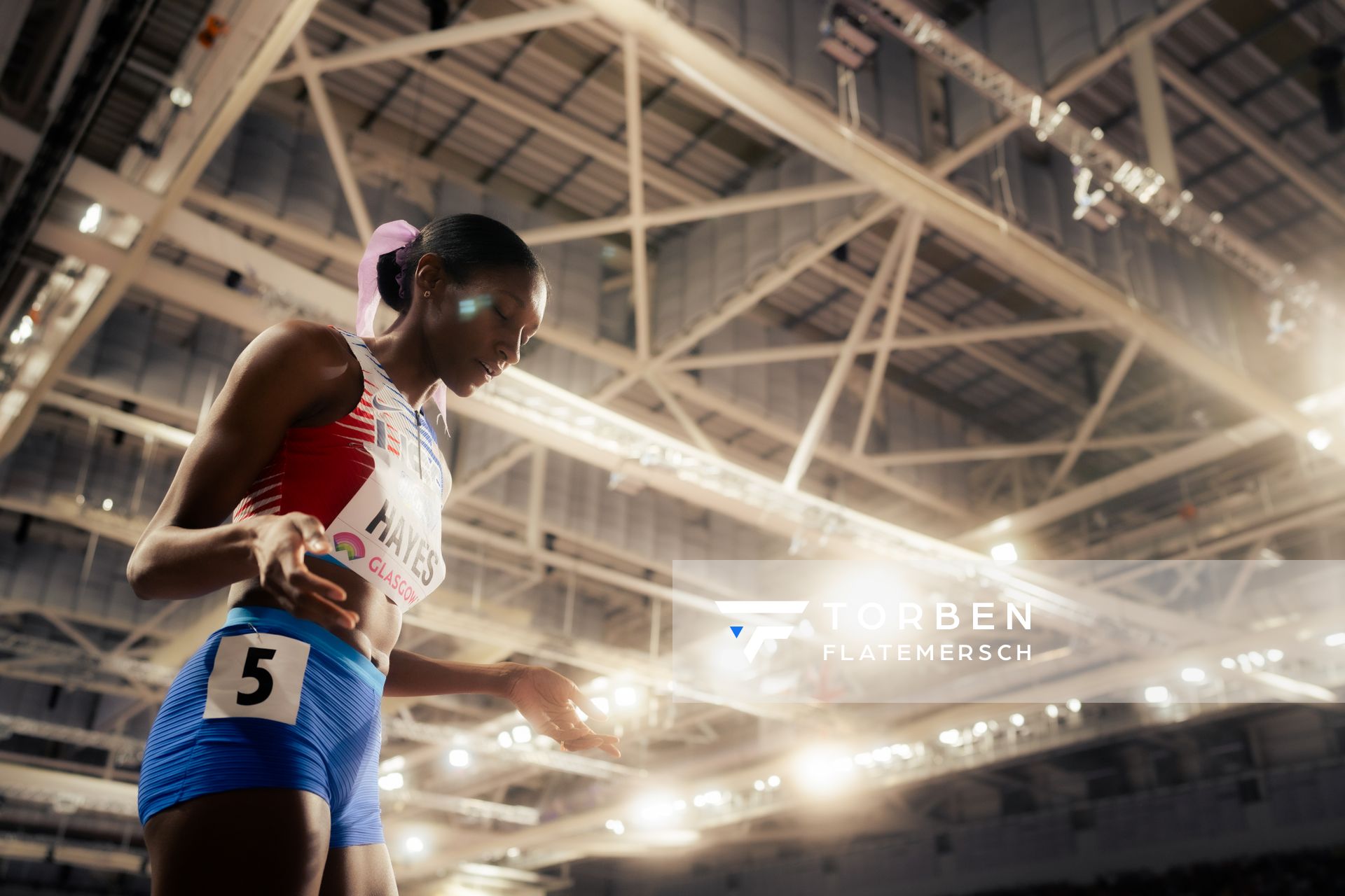 Quanera Hayes (USA/United States of America) in der 4x400m Staffel Vorlauf am 03.03.2024 bei den World Athletics Indoor Championships in Glasgow (Schottland / Vereinigtes Königreich)