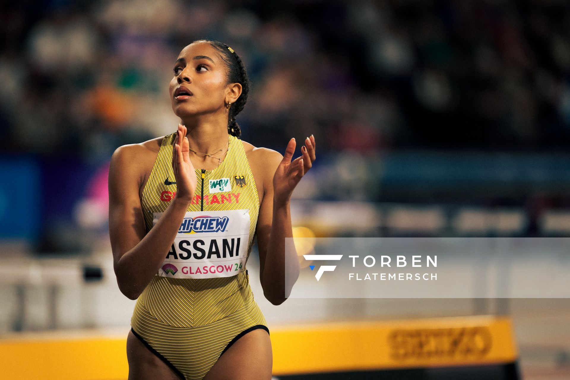Mikaelle Assani (GER/Germany) am 03.03.2024 bei den World Athletics Indoor Championships in Glasgow (Schottland / Vereinigtes Königreich)