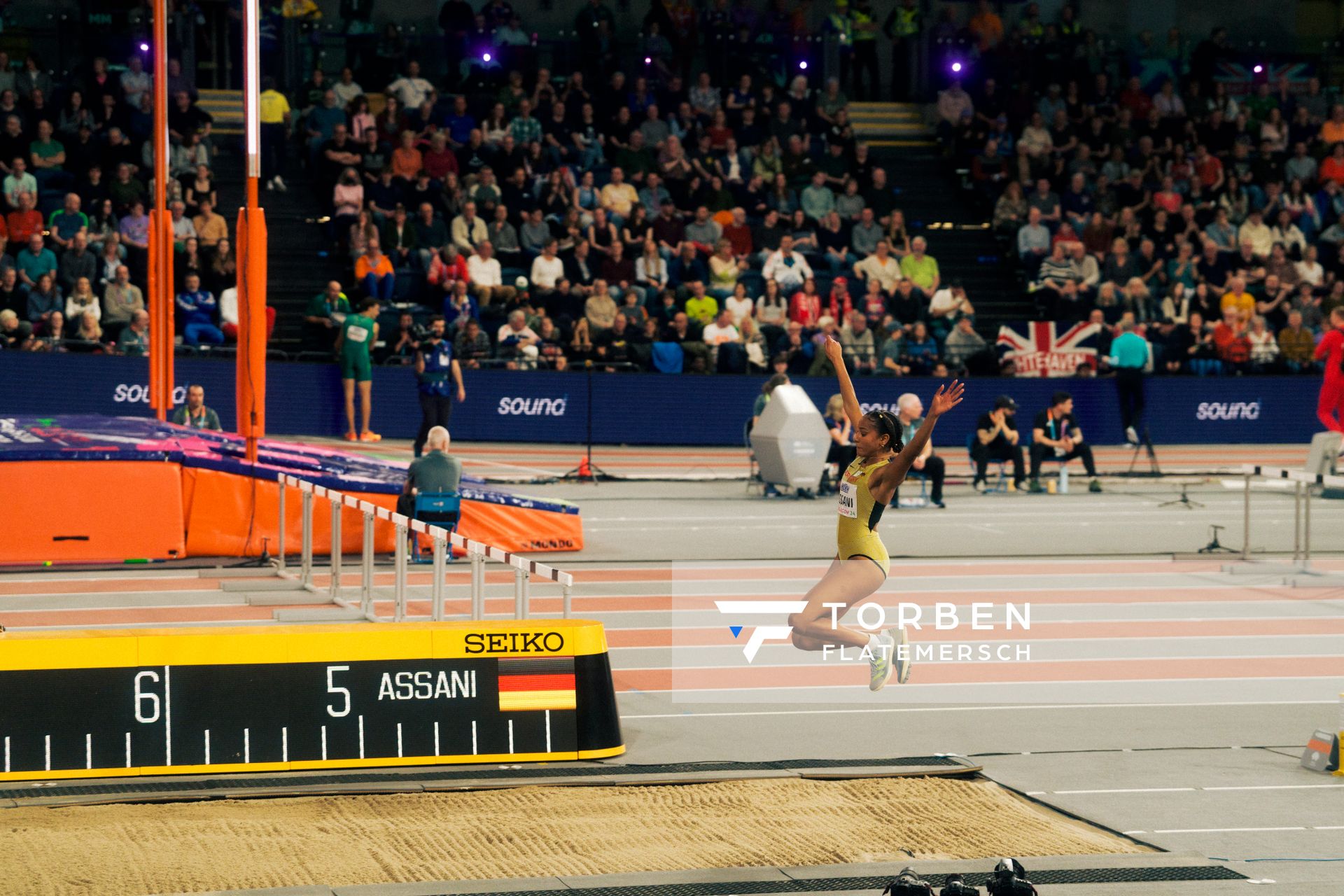 Mikaelle Assani (GER/Germany) am 03.03.2024 bei den World Athletics Indoor Championships in Glasgow (Schottland / Vereinigtes Königreich)