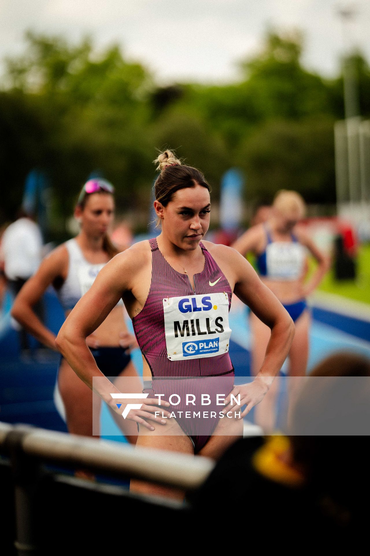 Holly Mills (GBR) am 200m Start am 22.06.2024 beim Stadtwerke Ratingen Mehrkampf-Meeting 2024 in Ratingen