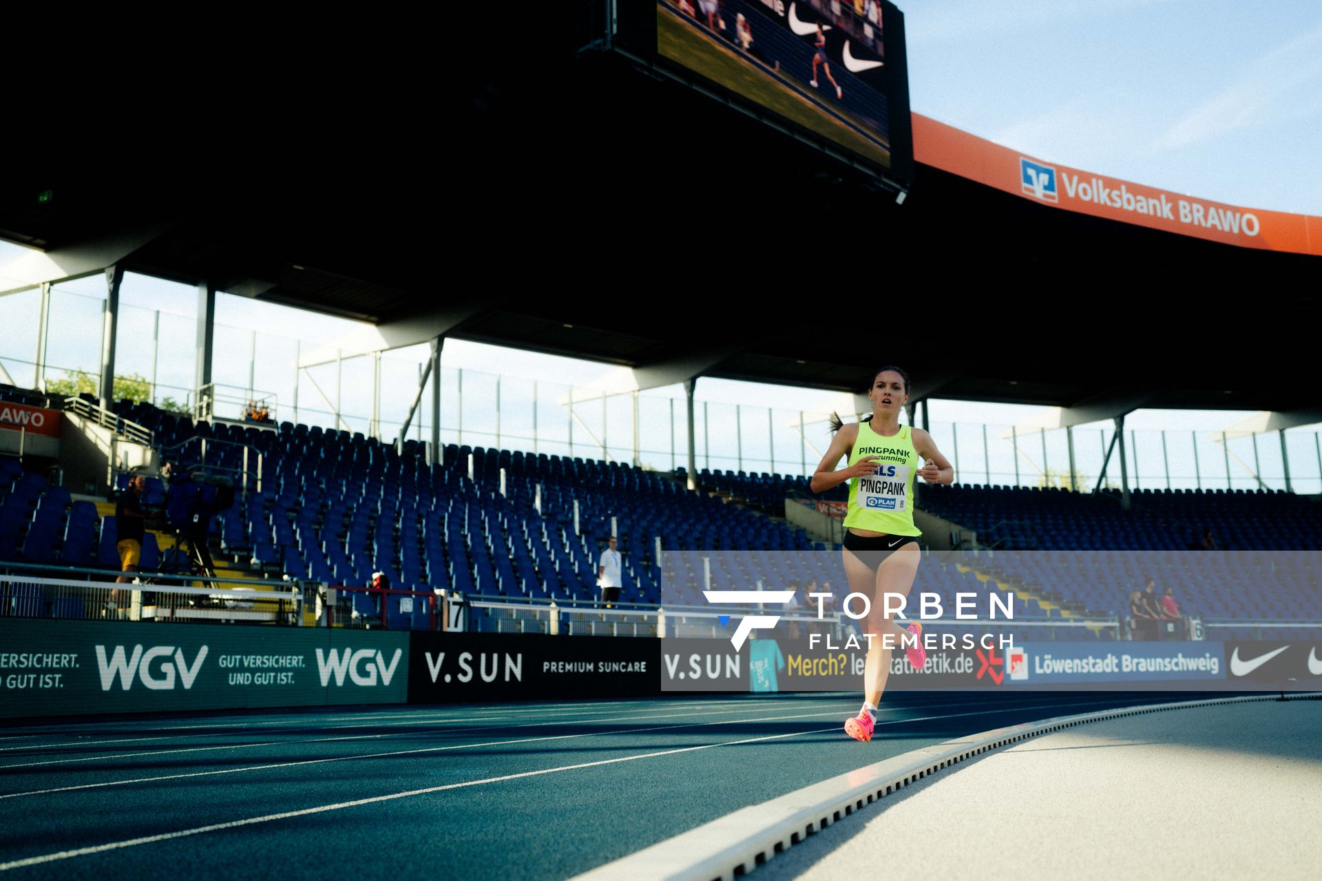 Svenja Pingpank (Hannover Athletics) am 28.06.2024 beim 5000m Lauf bei den deutschen Leichtathletik-Meisterschaften 2024 im Eintracht-Stadion in Braunschweig