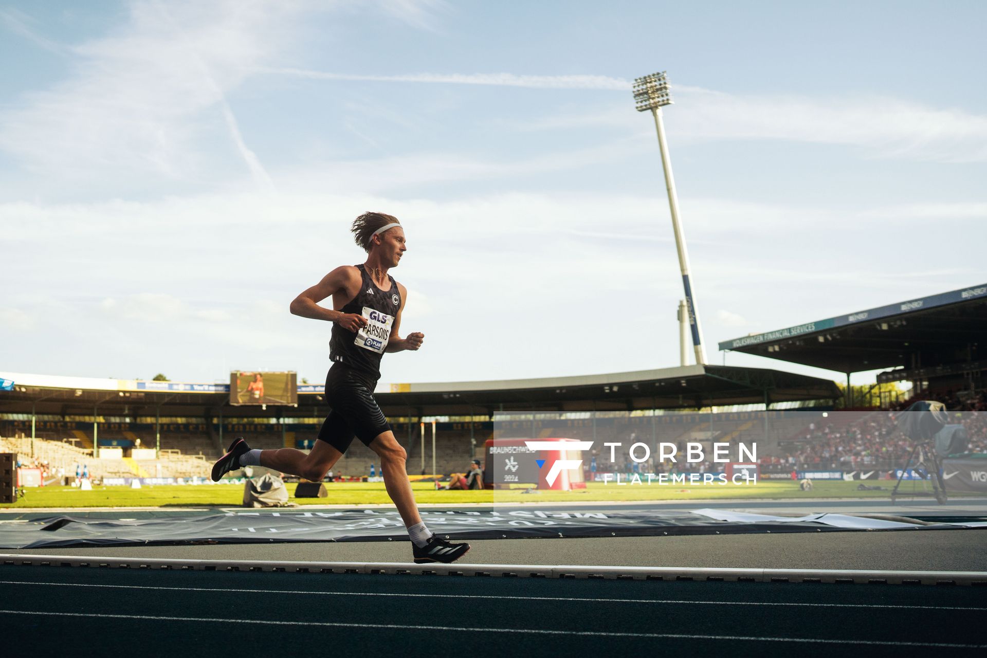 Sam Parsons (SCC Berlin)  am 28.06.2024 beim 5000m Lauf bei den deutschen Leichtathletik-Meisterschaften 2024 im Eintracht-Stadion in Braunschweig