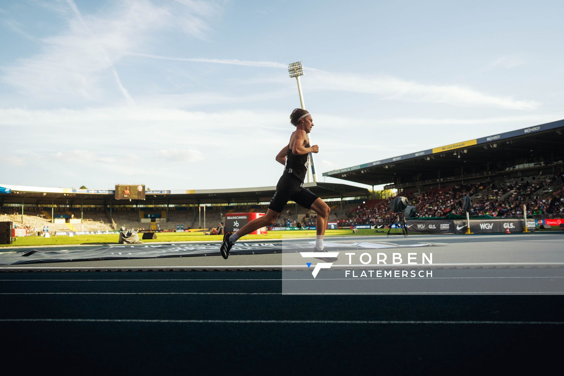 Sam Parsons (SCC Berlin)  am 28.06.2024 beim 5000m Lauf bei den deutschen Leichtathletik-Meisterschaften 2024 im Eintracht-Stadion in Braunschweig