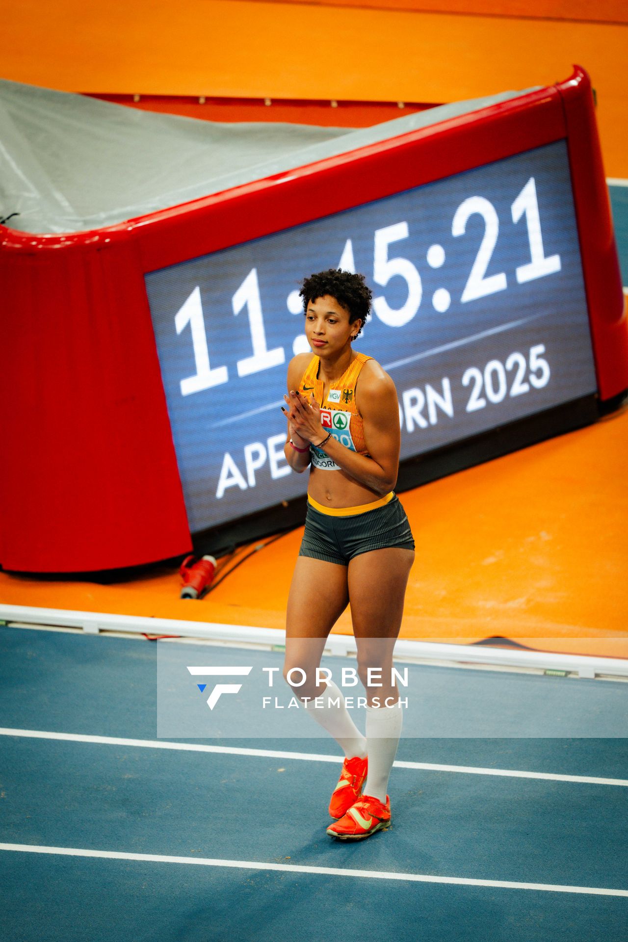 Malaika Mihambo (GER) during the European Athletics Indoor Championships on 07/03/2025 at the Omnisport Arena in Apeldoorn