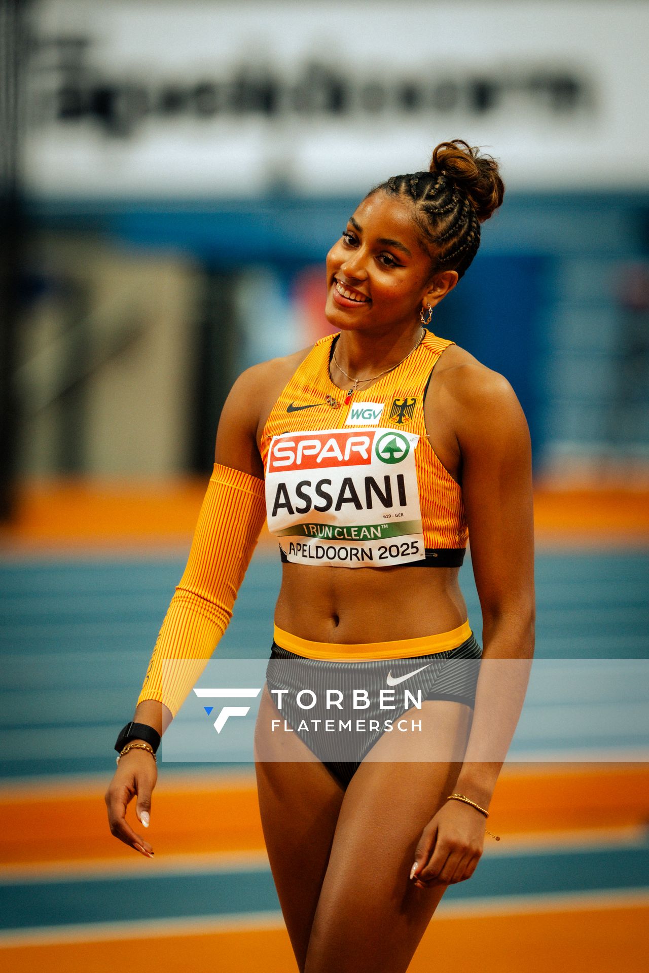 Mikaelle Assani (GER/Germany) during the European Athletics Indoor Championships on 07/03/2025 at the Omnisport Arena in Apeldoorn