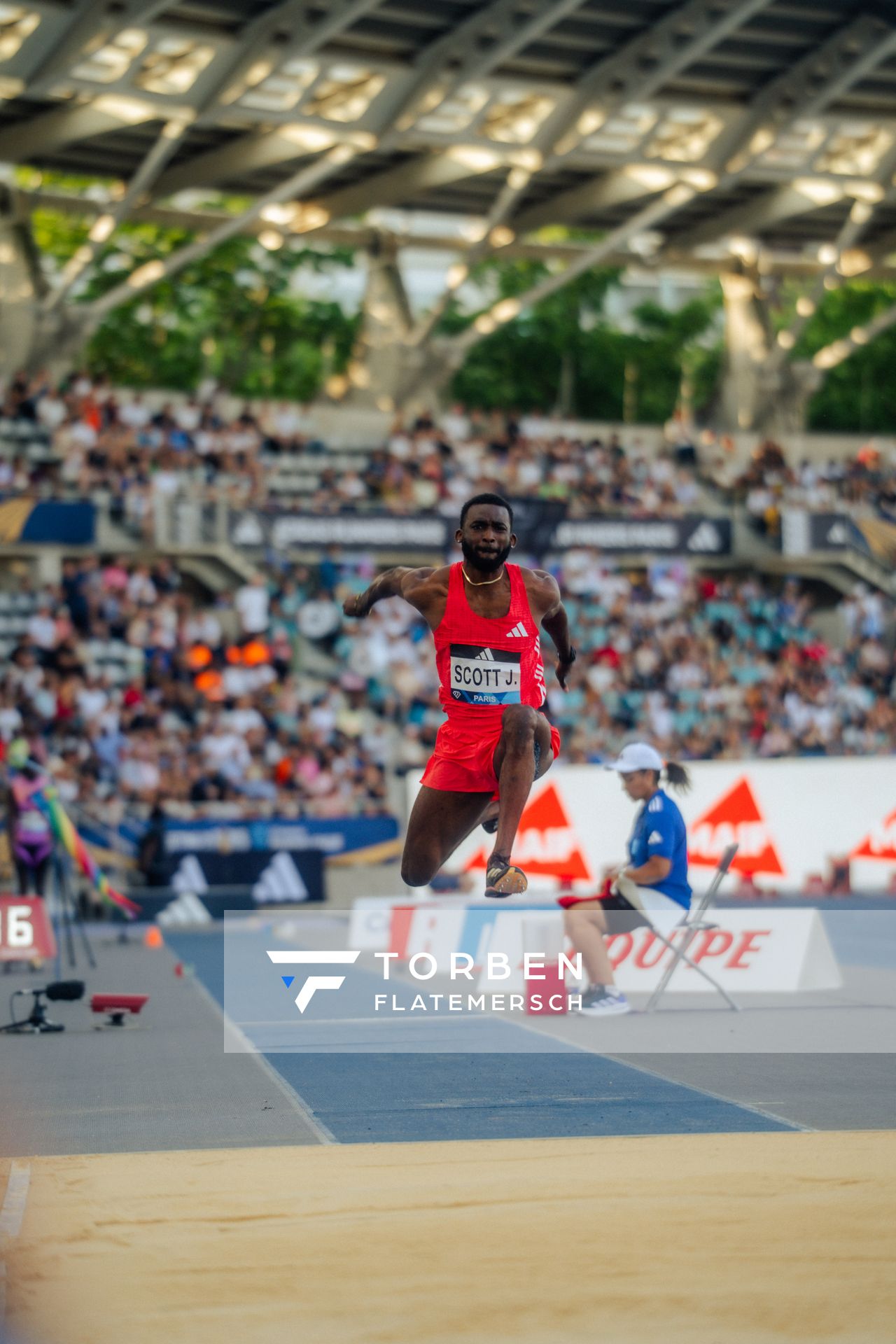 Jordan Scott (Jamaica) during the Triple Jump at the Wanda Diamond League MEETING de Paris on 20/06/2025 in Paris