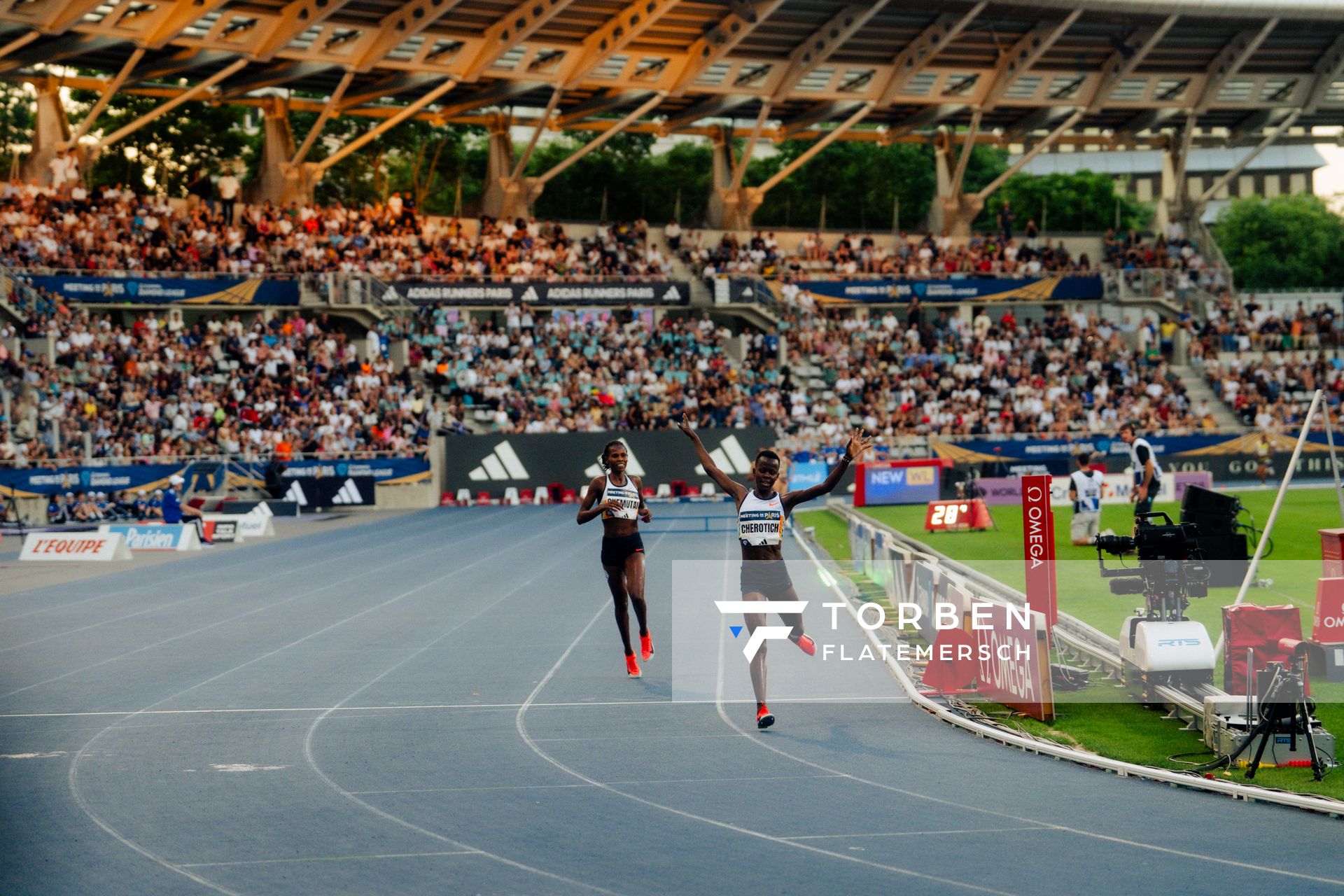 Faith Cherotich (Kenya), Peruth Chemutai (Uganda) during the 3000m steeplechase at the Wanda Diamond League MEETING de Paris on 20/06/2025 in Paris