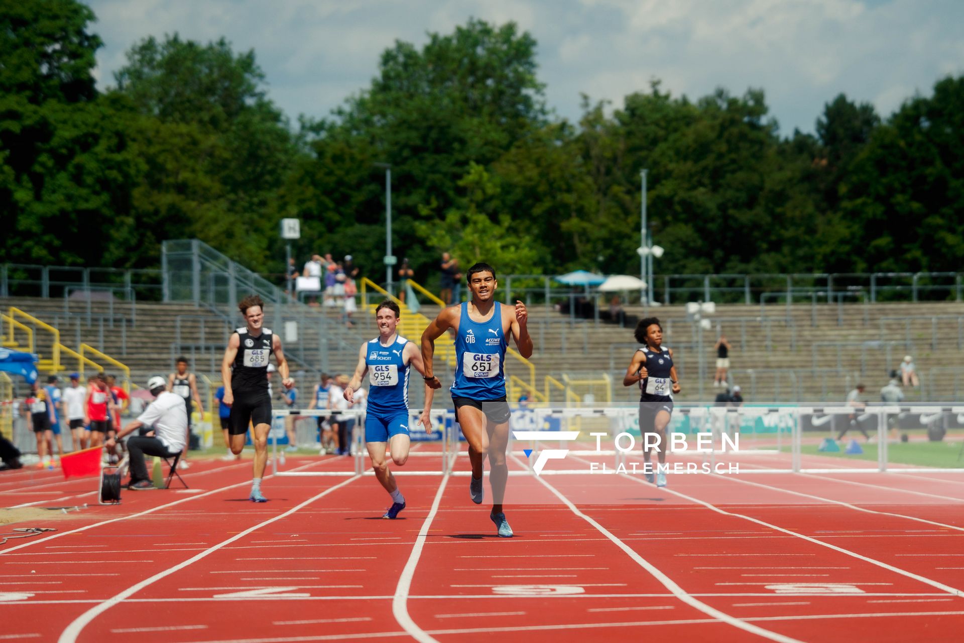 Jason Gordon (OTB Osnabrück), Cosmo Johnson (TSV SCHOTT Mainz), waehrend der U16-/U23-DM am 05.07.2025 im Donaustadion in Ulm