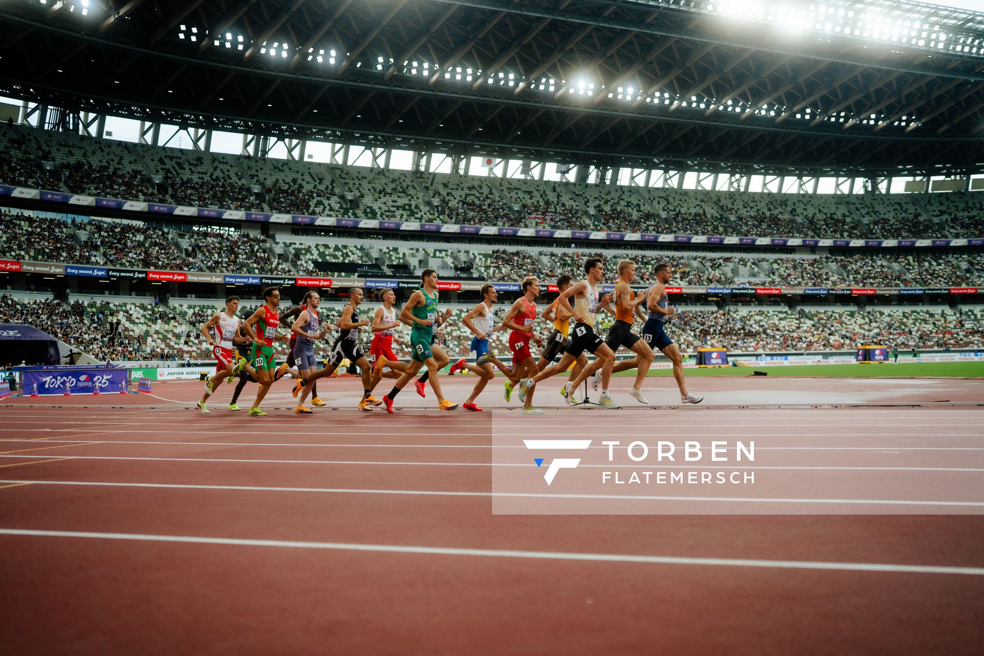 Robert Farken (GER) Neil Gourley (GBR), Cameron Myers (AUS), Filip Rak (POL), Cole Hocker (USA), Raphael Pallitsch (AUT), Pieter Sisk (BEL) during the World Athletics Championships on 14.09.2025 in Tokyo.
