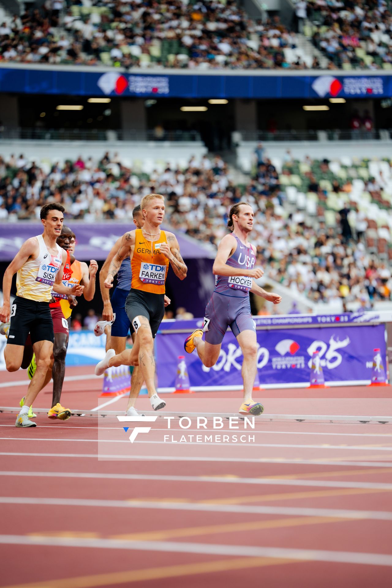 Robert Farken (GER), Cole Hocker (USA), Pieter Sisk (BEL) during the World Athletics Championships on 14.09.2025 in Tokyo.