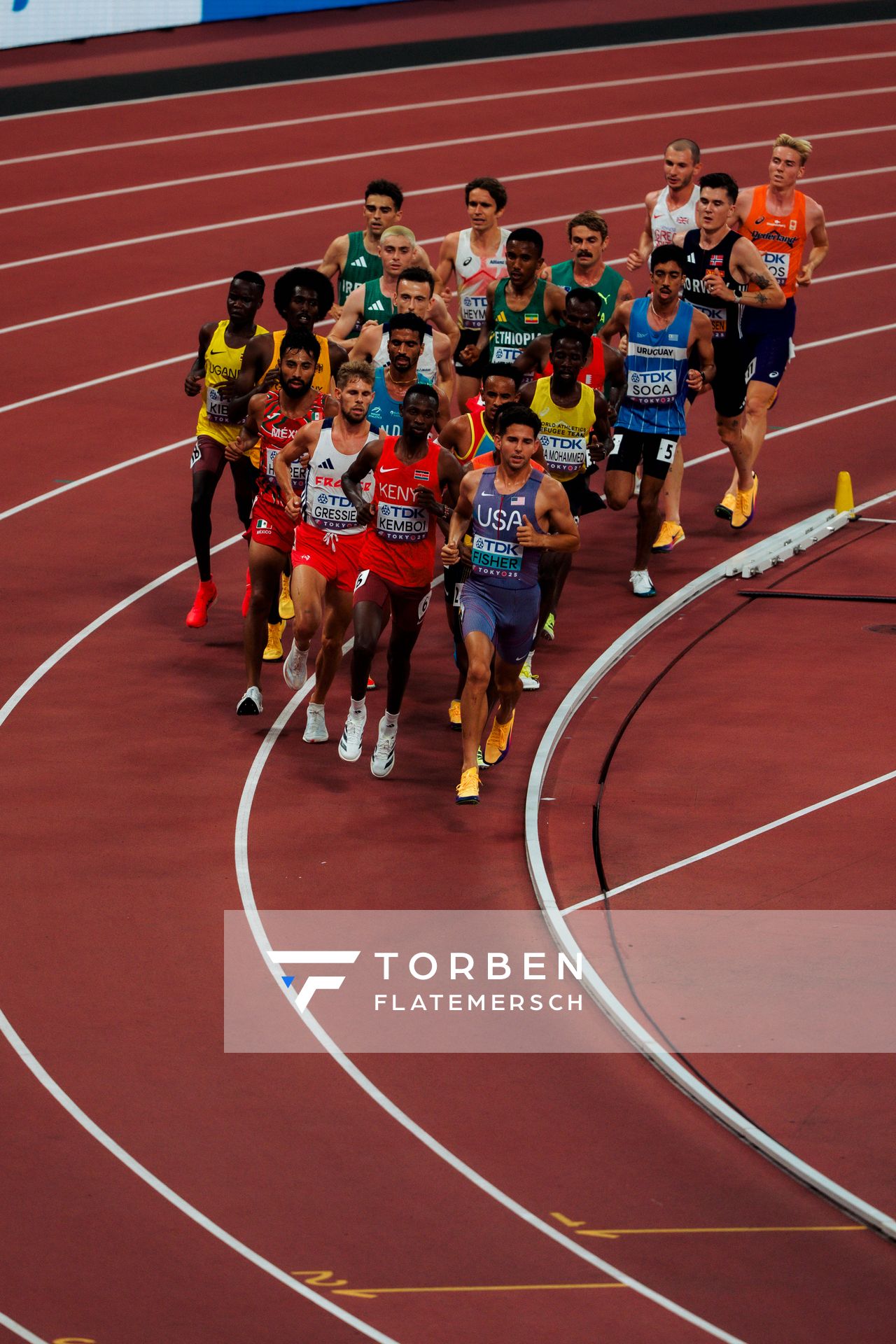 Mohamed Abdilaahi (GER, Reed Fischer (USA), Jimmy Gressier (FRA), Niels Laros (NED), Jakob Ingebrigtsen (NOR), Cornelius Kemboi (KEN) during the World Athletics Championships on 19.09.2025 in Tokyo.