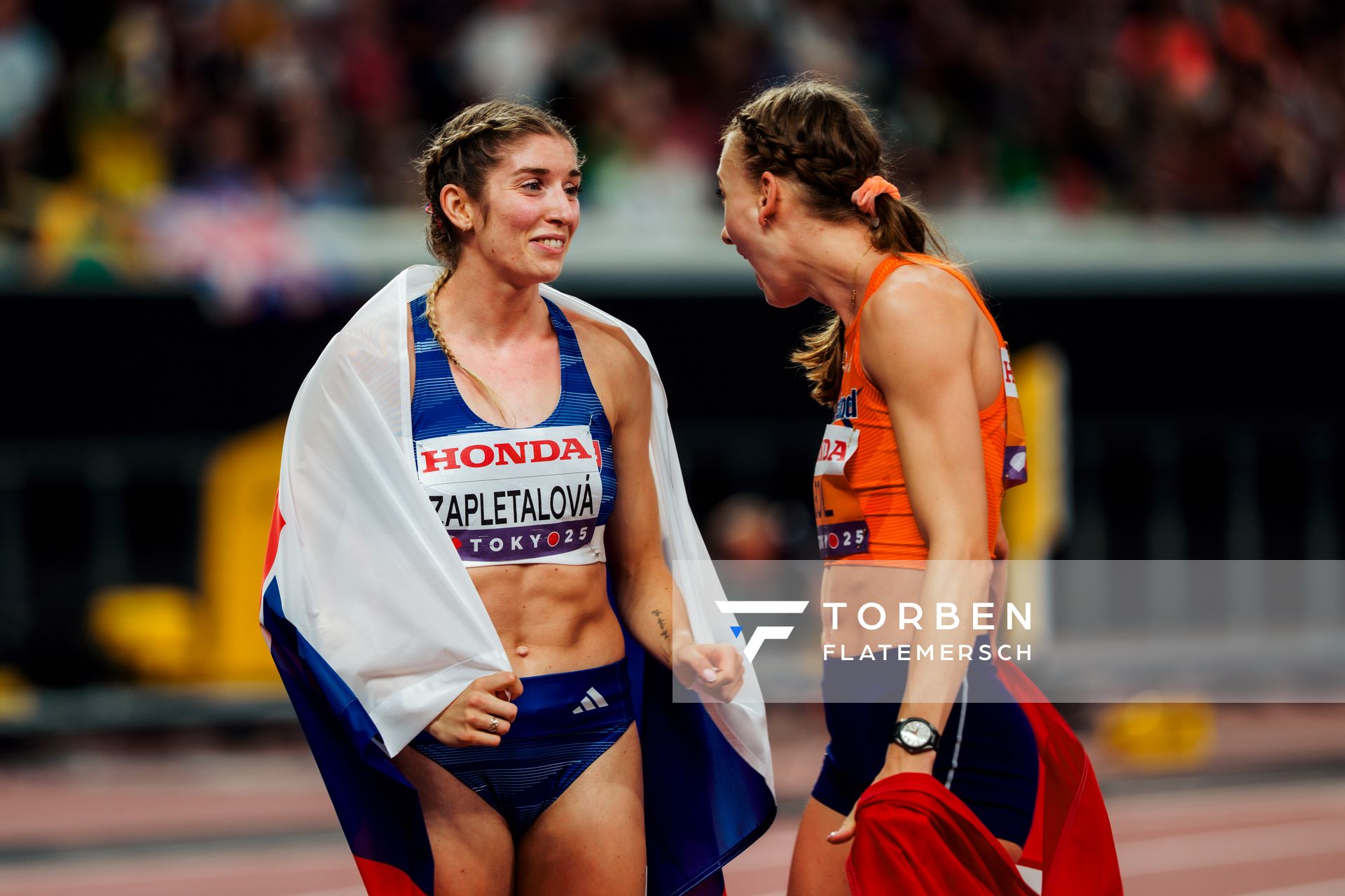 Emma Zapletalova (SVK), Femke Bol (NED) during the World Athletics Championships on 19.09.2025 in Tokyo.