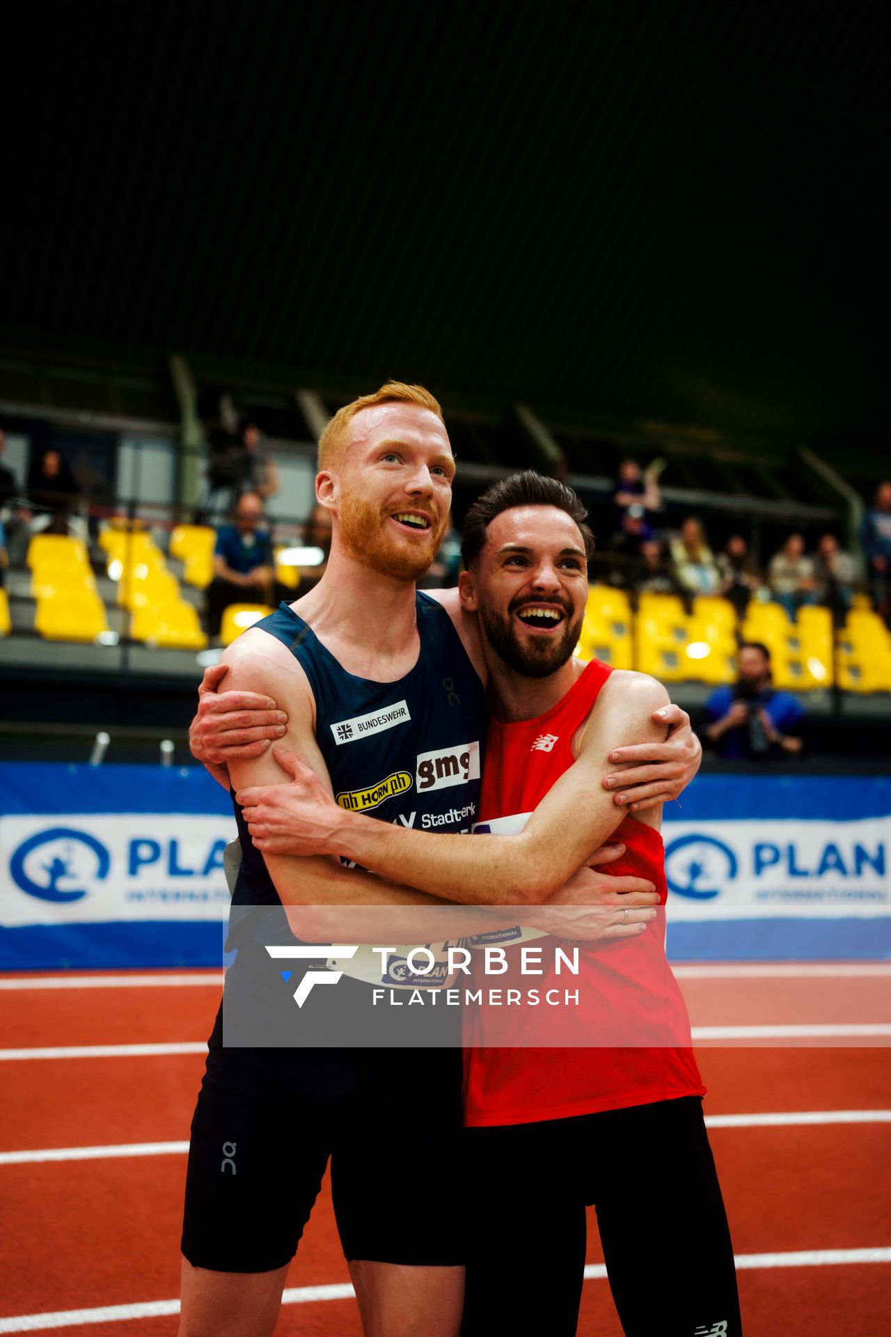 Max Nores (TSV Bayer 04 Leverkusen), Frederik Ruppert (LAV Stadtwerke Tübingen) am 27.02.2026 bei den Deutschen Hallen Meisterschaften in der Helmut-Körnig-Halle in Dortmund