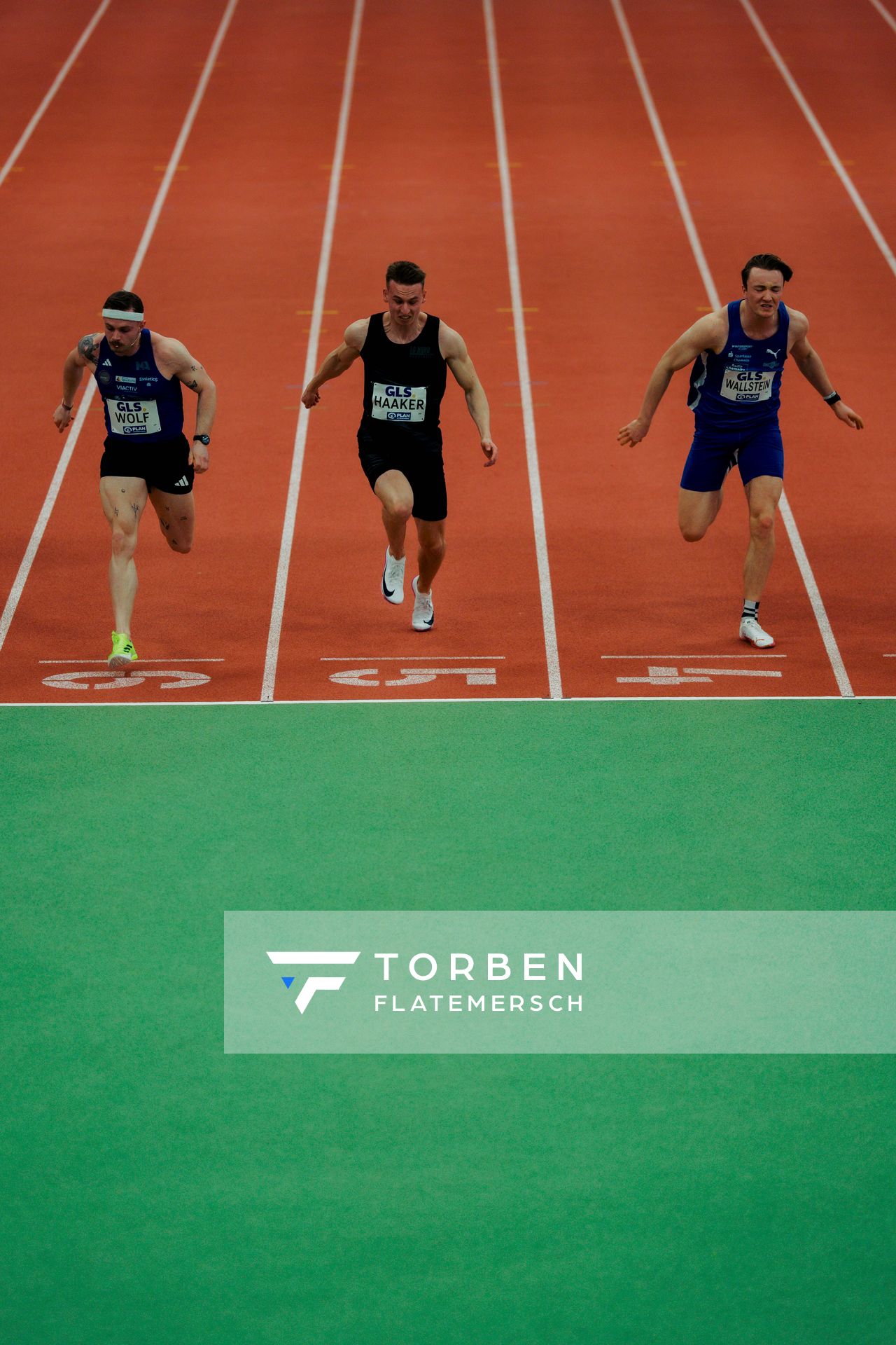 Yannick Wolf (Munich Athletics), Niklas Haaker (LG Neustadt Nord), Benedikt Thomas Wallstein (LAC Erdgas Chemnitz) am 28.02.2026 bei den Deutschen Hallen Meisterschaften in der Helmut-Körnig-Halle in Dortmund