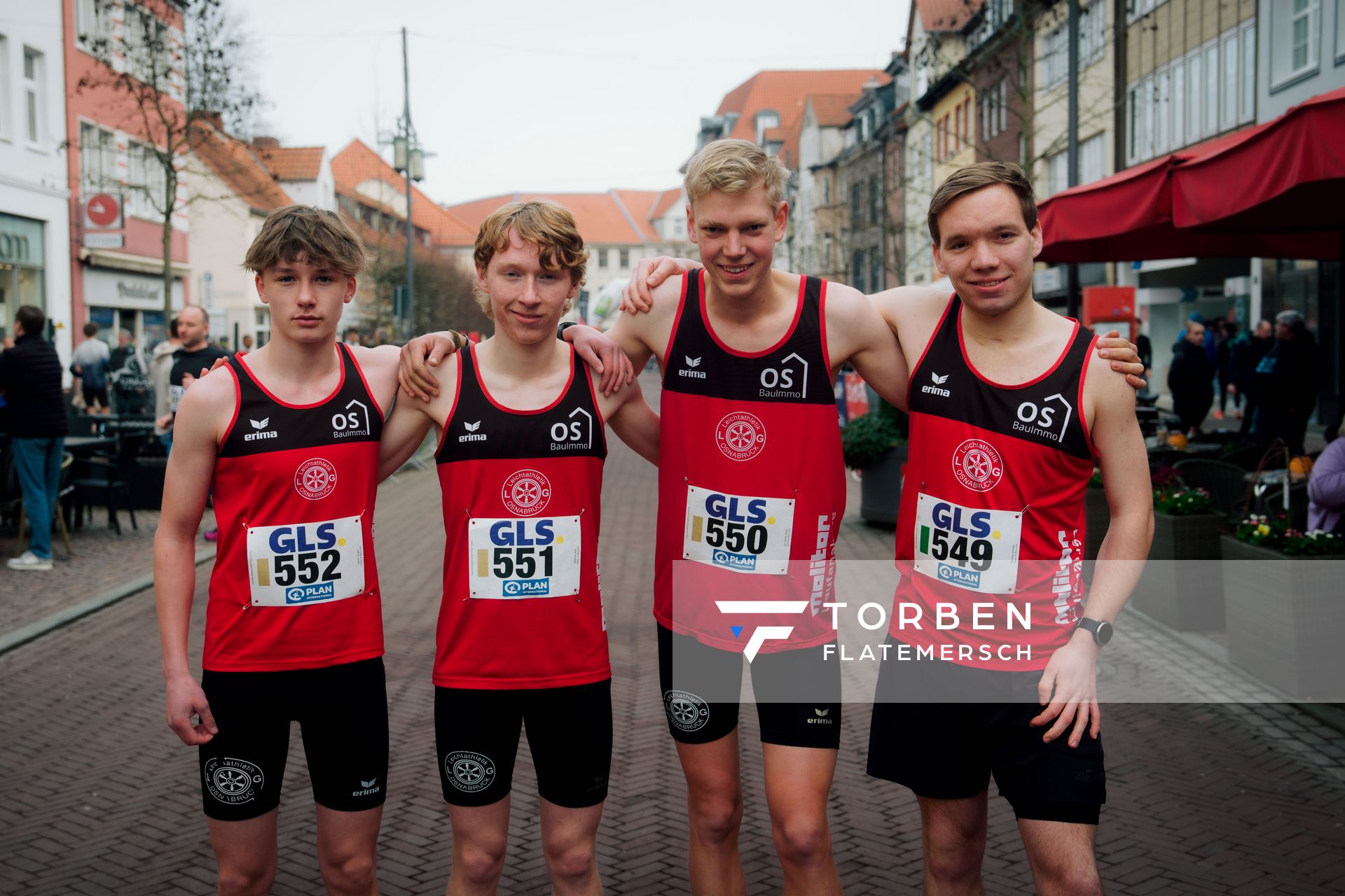 Jakob Langen (LG Osnabrück), Matthias Apel (LG Osnabrück), Jan Henrik Küthe (LG Osnabrück), Henning Jeschke (LG Osnabrück) am 08.03.2026 bei den Deutschen Meisterschaften 10 km Straße in Uelzen
