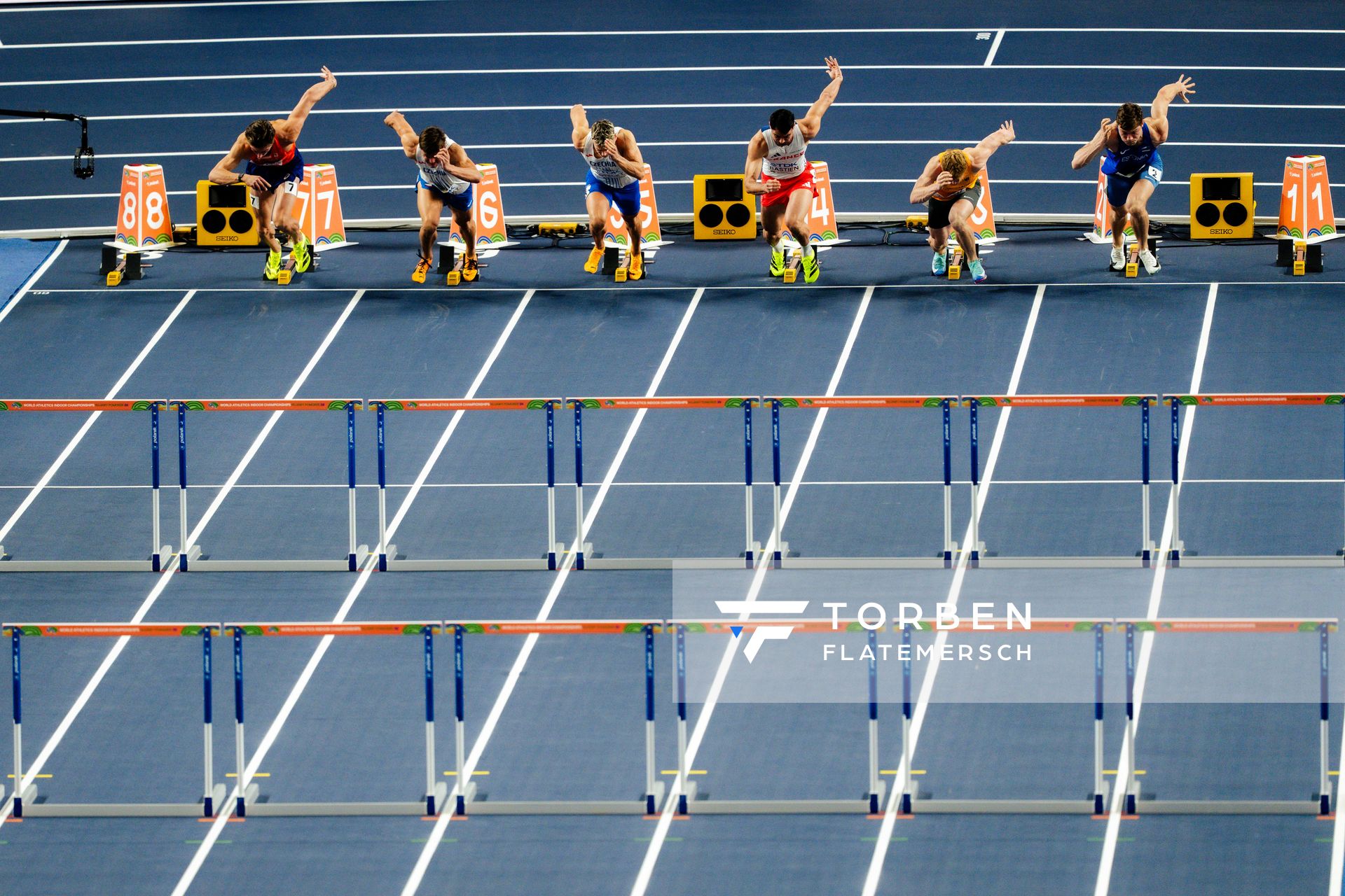 Jeff Tesselaar (Netherlands), Vilém Stráský (Czechia), Téo Bastien (France), Manuel Eitel (Germany), Rasmus Roosleht (Estonia) on 21.03.2026 at the World Athletics Indoor Championships 2026 in Torun
