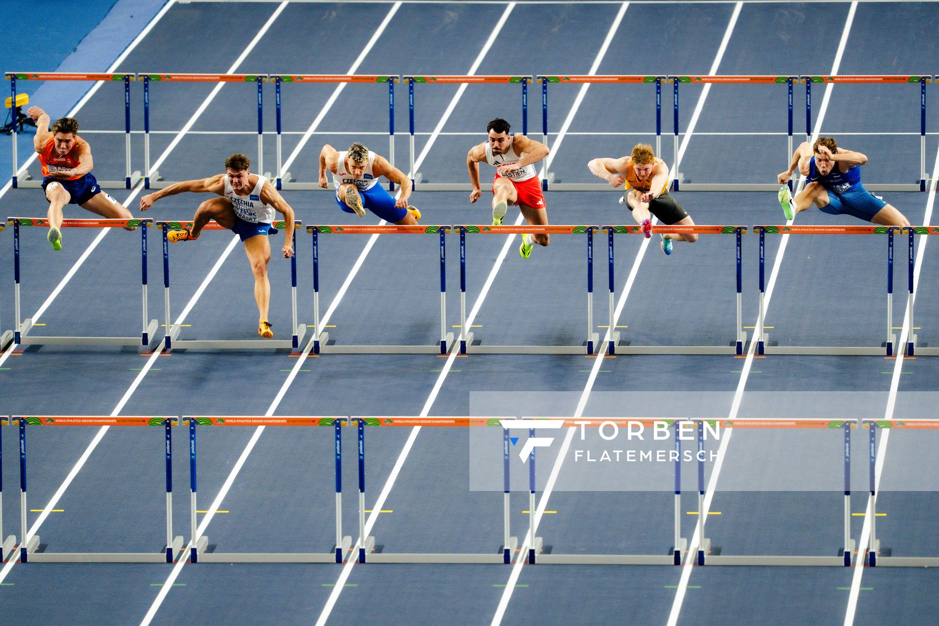 Jeff Tesselaar (Netherlands), Vilém Stráský (Czechia), Téo Bastien (France), Manuel Eitel (Germany), Rasmus Roosleht (Estonia) on 21.03.2026 at the World Athletics Indoor Championships 2026 in Torun