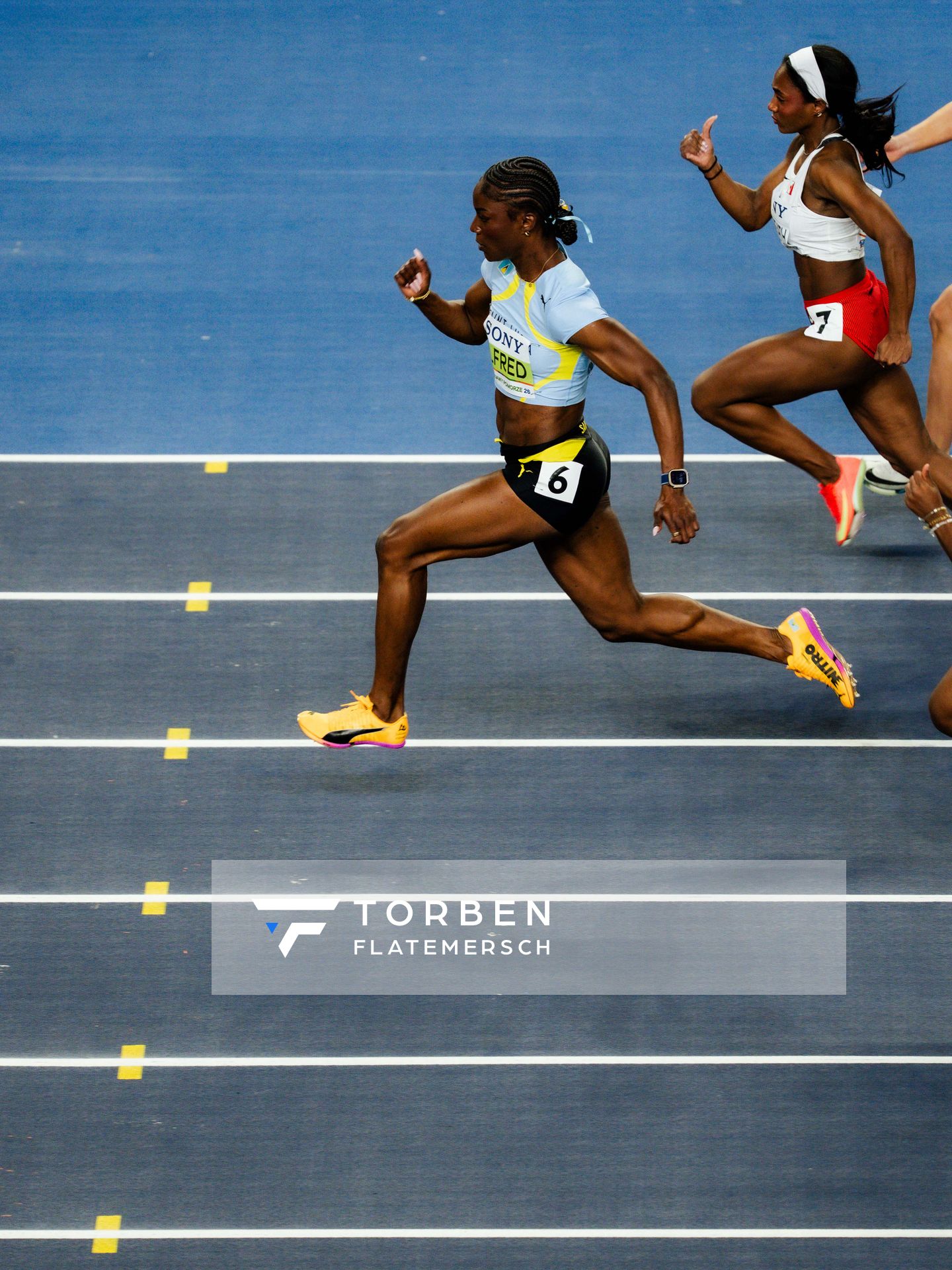 Julien Alfred (Saint Lucia) on 21.03.2026 at the World Athletics Indoor Championships 2026 in Torun