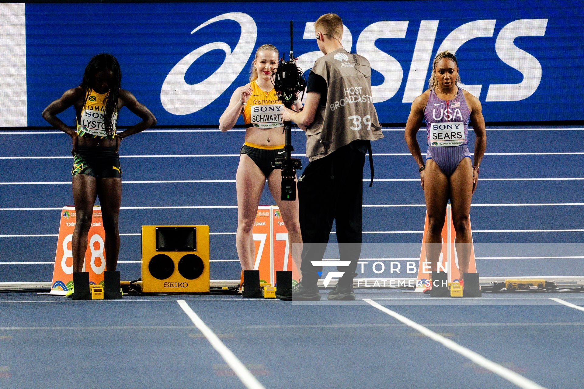 Brianna Lyston (Jamaica), Philina Marianne Schwartz (Germany), Jacious Sears (United States) on 21.03.2026 at the World Athletics Indoor Championships 2026 in Torun
