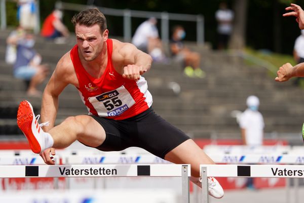 Nils Kruse (LG Region Karlsruhe) ueber 110m Huerden;Deutsche Leichtathletik-Mehrkampfmeisterschaften (Tag 3) am 23.08.2020 in Vaterstetten (Bayern)