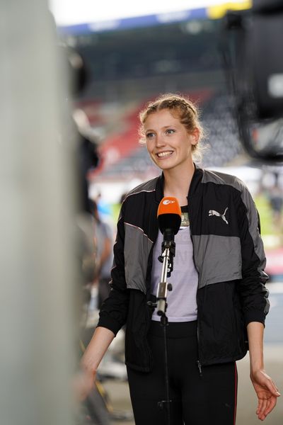 Imke Onnen (Hannover 96) im Interview am 05.06.2021 waehrend den deutschen Leichtathletik-Meisterschaften 2021 im Eintracht-Stadion in Braunschweig