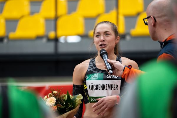 Gina Lueckenkemper (SCC Berlin) gewinnt die 60m am 12.02.2022 beim PSD Bank Indoor Meeting in der Helmut-Körnig-Halle in Dortmund