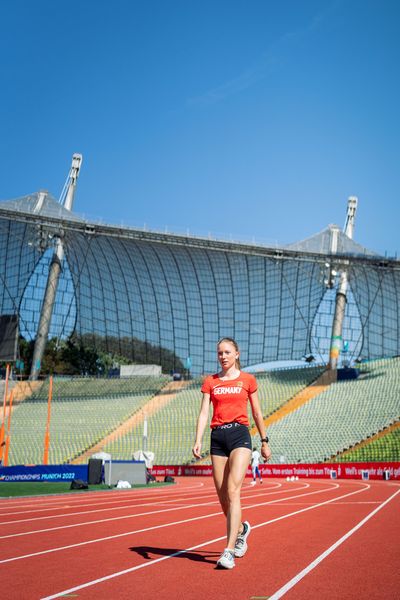Training mit Katharina Trost (GER) am 14.08.2022 bei den Leichtathletik-Europameisterschaften im Olympiapark in Muenchen