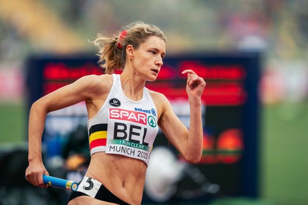 Helena Ponette (BEL) mit der 4x400m Staffel am 19.08.2022 bei den Leichtathletik-Europameisterschaften in Muenchen