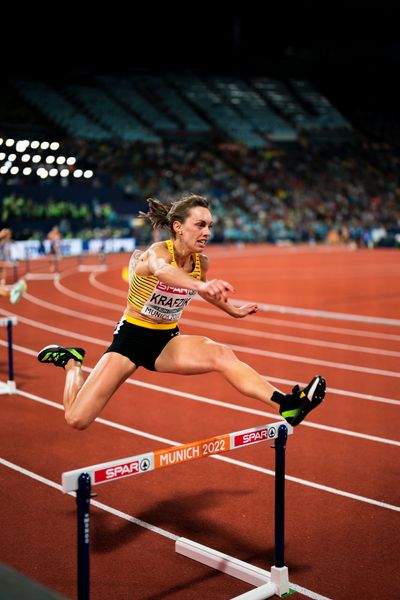 Carolina Krafzik (GER) im 400m Huerden Finale am 19.08.2022 bei den Leichtathletik-Europameisterschaften in Muenchen