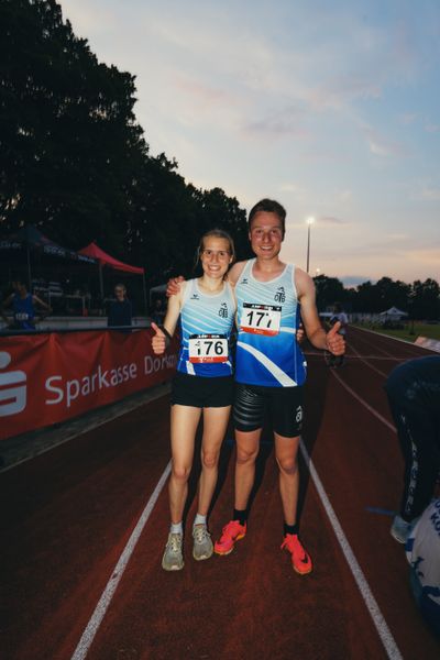 Annika Klezath (OTB Osnabrueck) und Jonas Kulgemeyer (OTB Osnabrueck) 07.06.2023 beim Jump n Run Meeting im Stadion Dortmund-Hacheney in Dortmund