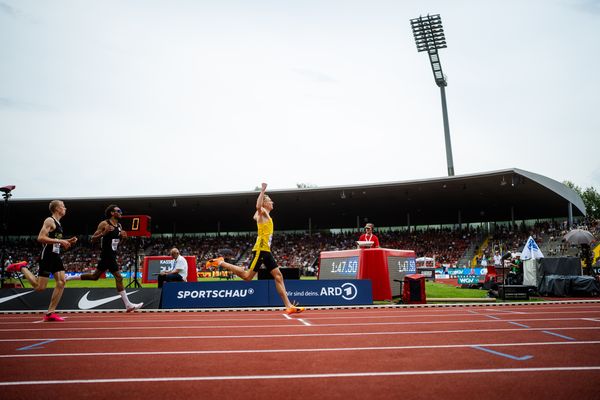 Luis Oberbeck (LG Goettingen) gewinnt die 800m während der 113. Deutschen Leichtathletik-Meisterschaften am 09.07.2023 im Auestadion in Kassel