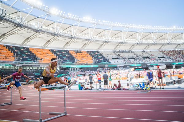 Joshua Abuaku (GER/Germany) during the 400 Metres Hurdles during day 2 of the World Athletics Championships Budapest 23 at the National Athletics Centre in Budapest, Hungary on August 20, 2023.