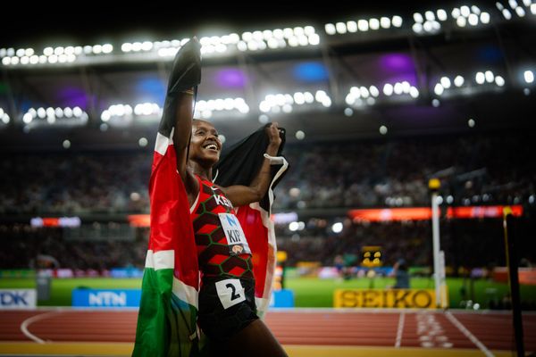 Faith Kipyegon (KEN/Kenya) on Day 4 of the World Athletics Championships Budapest 23 at the National Athletics Centre in Budapest, Hungary on August 22, 2023.