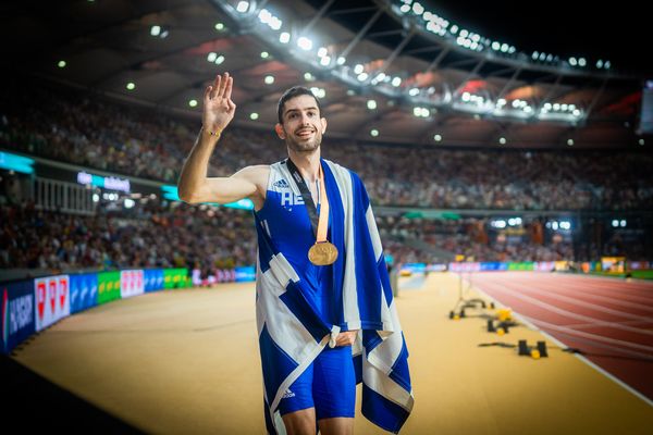 Miltiadis Tentoglou (GRE/Greece) during the Long Jump Final on Day 6 of the World Athletics Championships Budapest 23 at the National Athletics Centre in Budapest, Hungary on August 24, 2023.