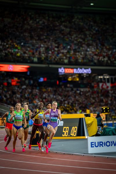 Keely Hodgkinson (GBR/Great Britain & N.I.), Anita Horvat (SLO/Slovenia), Noélie Yarigo (BEN/Benin) on Day 7 of the World Athletics Championships Budapest 23 at the National Athletics Centre in Budapest, Hungary on August 25, 2023.