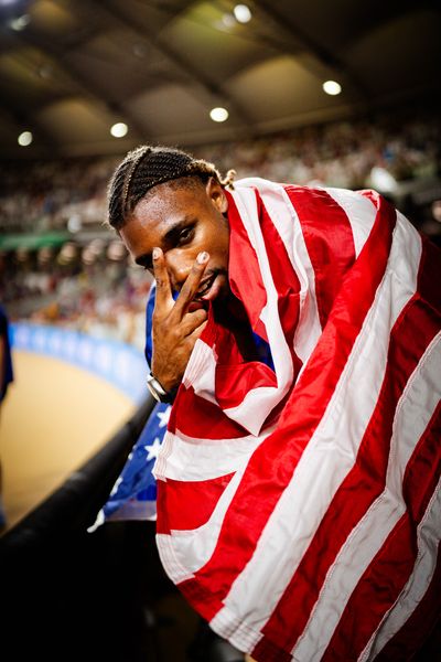 Noah Lyles (USA/United States) during the 200 Metres Final on Day 7 of the World Athletics Championships Budapest 23 at the National Athletics Centre in Budapest, Hungary on August 25, 2023.