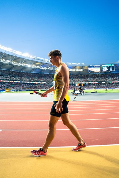 Jean Paul Bredau (GER/Germany) during the 4x400 Metres Relay on Day 8 of the World Athletics Championships Budapest 23 at the National Athletics Centre in Budapest, Hungary on August 26, 2023.