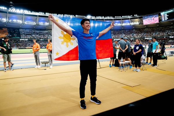 Ernest John Obiena (PHI/Philippines) on Day 8 of the World Athletics Championships Budapest 23 at the National Athletics Centre in Budapest, Hungary on August 26, 2023.