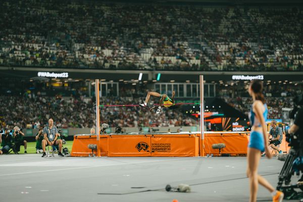 Lamara Distin (JAM/Jamaica) during the High Jump on Day 9 of the World Athletics Championships Budapest 23 at the National Athletics Centre in Budapest, Hungary on August 27, 2023.