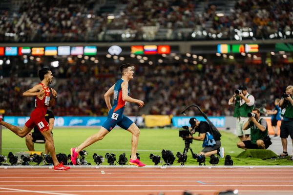 Jakob Ingebrigtsen (NOR/Norway), Mohamed Katir (ESP/Spain) during the 5000 Metres on Day 9 of the World Athletics Championships Budapest 23 at the National Athletics Centre in Budapest, Hungary on August 27, 2023.